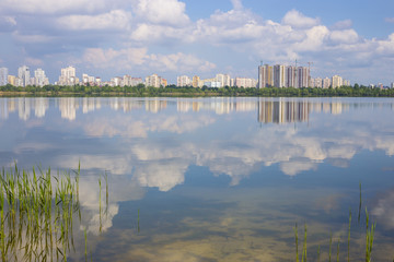 Wonderful landscape with lake and sky reflection