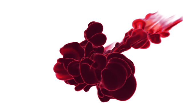 Red Ink reacting in water creating abstract clouds. Can be used as transitions, art backgrounds or overlays VFX. 3d motion graphics element ink or smoke. Version 15