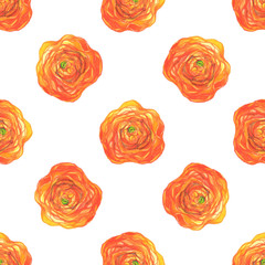 Seamless pattern background with orange watercolor flowers isolated on white background