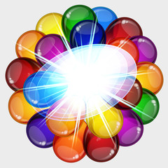 Fototapeta premium Birthday party background - colorful festive balloons, confetti, ribbons.