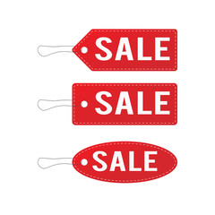 Red leather sale price tags set. Vector illustration.