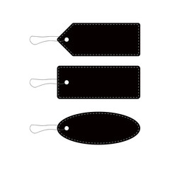 Black leather price tags icon set. Vector illustration.