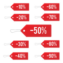 Red leather sale price tags set. Vector illustration.