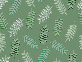 Fototapeta na wymiar Seamless decorative template texture with green and beige leaves. Seamless stylized leaf pattern.