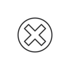 Cross in circle line icon, outline vector sign, linear style pictogram isolated on white. Delete, remove symbol, logo illustration. Editable stroke. Pixel perfect