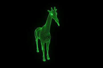 Giraffe in Hologram Wireframe Style. Nice 3D Rendering
