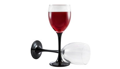 Glass of red wine and empty wineglass isolated on white.
