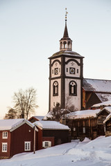 Fototapeta na wymiar A beautiful morning panorama of a small Norwegian town Roros