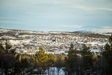 A beautiful morning panorama of a small Norwegian town Roros