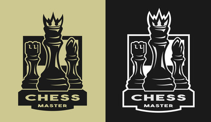 King, bishop, castle, Chess game emblem, logo.