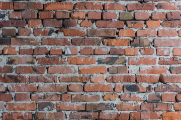 texture of red brick wall in old abandoned building