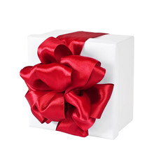 White gift box with red bow
