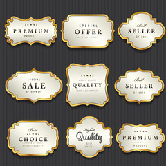 Luxury premium pearl white and golden labels collection,vector illustration