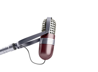 Vintage silver microphone close up on white background 3d render
