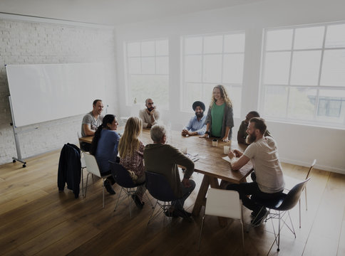 Diverse people teamwork on meeting table