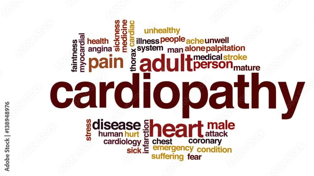 Sticker cardiopathy animated word cloud, text design animation.