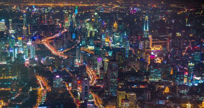 Shanghai neon night highway futuristic illuminated skyscrapers China