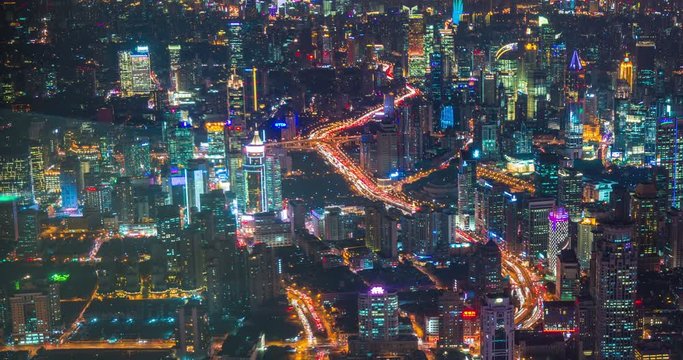 Shanghai neon night highway futuristic illuminated skyscrapers China
