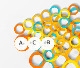 3d rings on grey. Geometrical modern abstract background