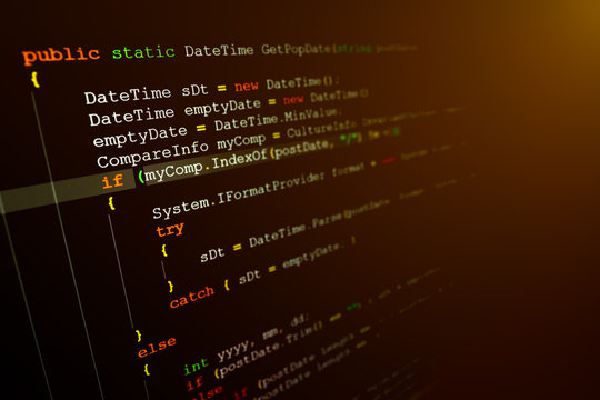 Computer language source code on computer monitor.