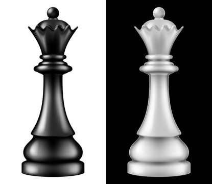 Chess piece Queen, two versions - white and black. Vector illustration.
