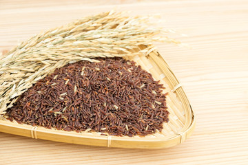 Germinated brown rice on wooden table background., GABA rice.