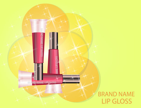 Glamorous Set of tubes with lip gloss on the  sparkling effects background