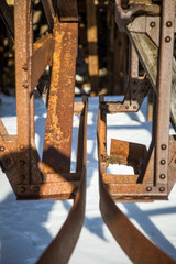 Metal details of an old, abandoned copper mine building in Norway