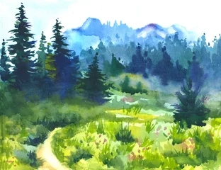  Sunny summer forest.Picture created with watercolors. © any_li