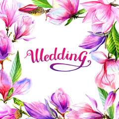 Wildflower magnolia flower frame in a watercolor style isolated.