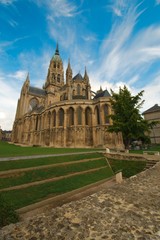 Fototapeta na wymiar Bayeux Cathedral, a Norman-Romanesque cathedral located in Bayeux, Normandy, France. Consecrated in 1077