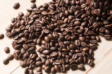 coffee beans on wood background