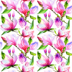 Wildflower magnolia flower pattern in a watercolor style isolated.