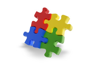 Multi-coloured puzzle isolated on white background