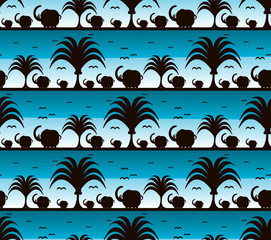 Fototapeta na wymiar Elephant silhouette pattern seashore background