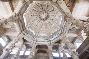 Interior of Ranakpur Temple in Rajasthan, India