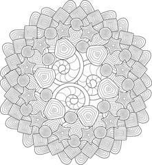 Black and white round element for coloring book. Vector illustration.