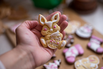 Homemade Easter cookies in hand