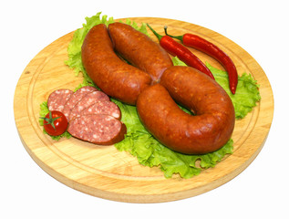 sausages, smoked sausages, snacks from meat