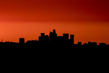 Sunset silhouette of the city of Los Angeles, California
