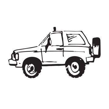 Vector illustration of suv car in sketch style. Hand sketched off-road vehicle icon.