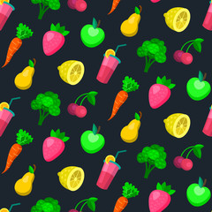 Vector seamless fruit and vegetable pattern in trendy flat style.
