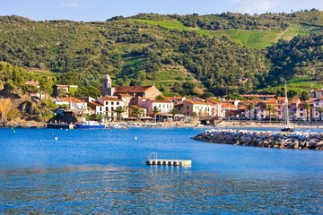 Beach hotels in Collioure village, Roussillon, Vermilion coast, Pyrenees Orientales, France