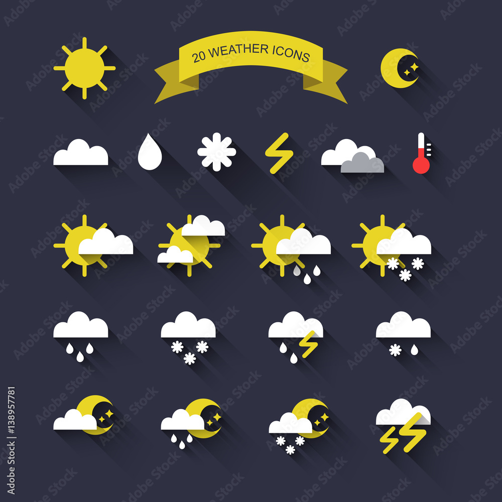 Wall mural vector set of twenty weather icons in trendy flat style.