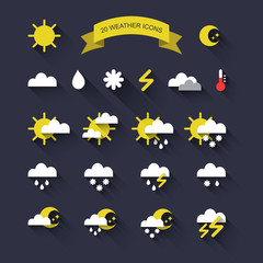 Obraz premium Vector set of twenty weather icons in trendy flat style.