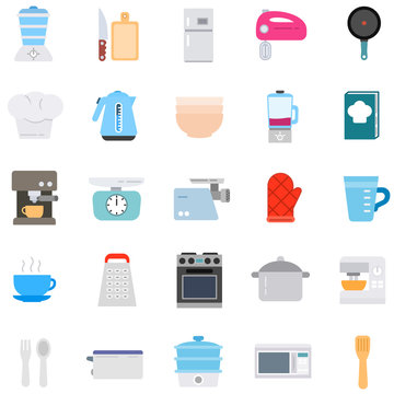 Kitchen appliances and kitchenware, icons set. Collection isolated illustrations on the theme of cooking