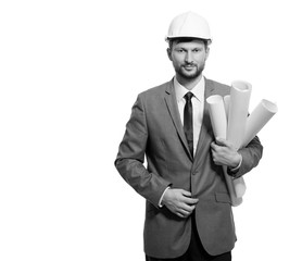 Mature male architect with a blueprint