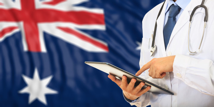 Doctor on Australia flag background. 3d illustration