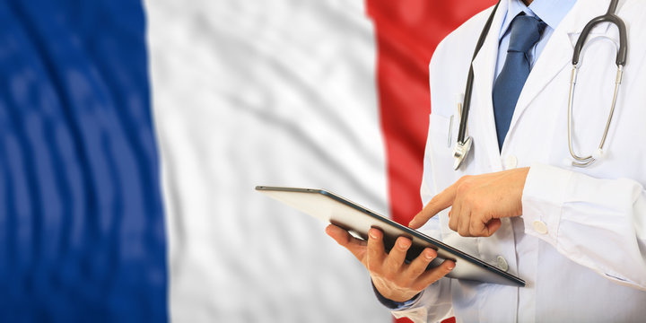 Doctor on France flag background. 3d illustration