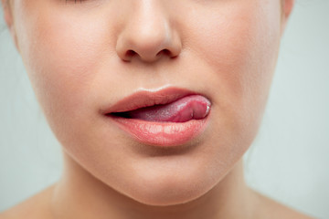The close up shot of woman lips